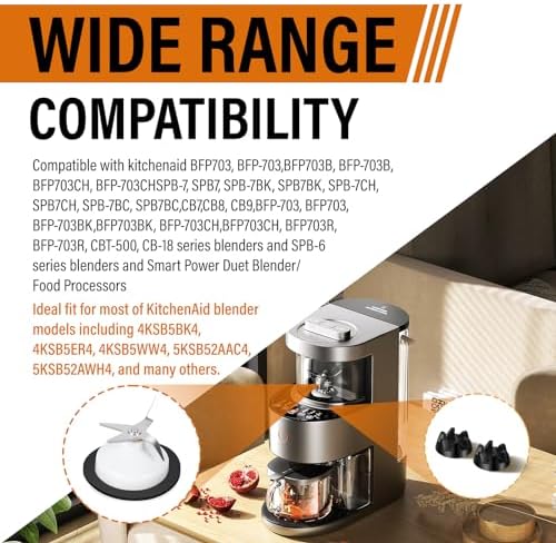 9704230 Blender Coupler with Spanner Kit Blender Blade 4 Leaf With Rubber Gasket Seal for kitchenaid blender replacement parts, Part Number WP9704230 Compatible with KitchenAid KSB5 KSB3, Pack of 4