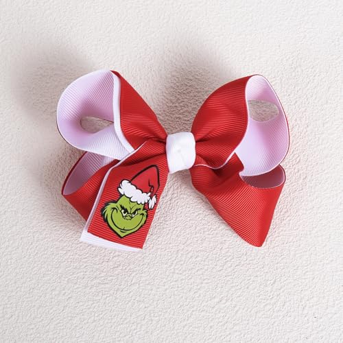 2pack Christmas Green Hair Bow Clips Red Hair Ribbon Barrettes Alligator Hairpin 4.3" for Women Girls Kids Xmas Holiday Dress up Party Costume Decorations Accessories Gift