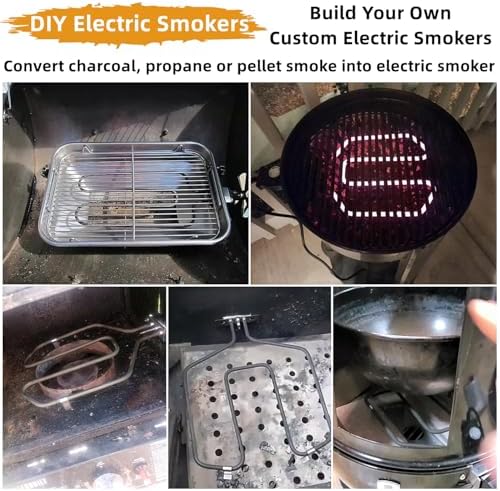 Upgrade 1650W Electric Smoker Heating Element Replacement Kit with Adjustable Thermostat Probe Cord Compatible with Masterbuilt, SmokeHollow, Cuisinart, Brinkmann Gourmet, Char-Broil and Cerakote Oven