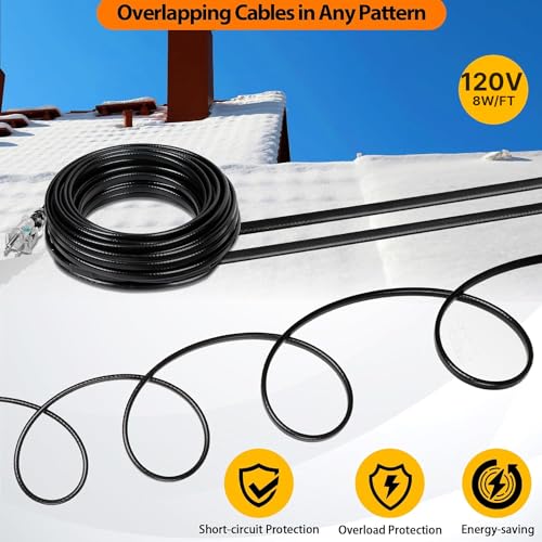 Eastrexon 150FT Roof Snow De-Icing Kit, Heat Tape for Roof and Gutters, Self-Regulating Heat Cable with LED Plug, 8W/FT 120V Roof Heat Tape for Ice Dam & Pipe Freeze Prevention