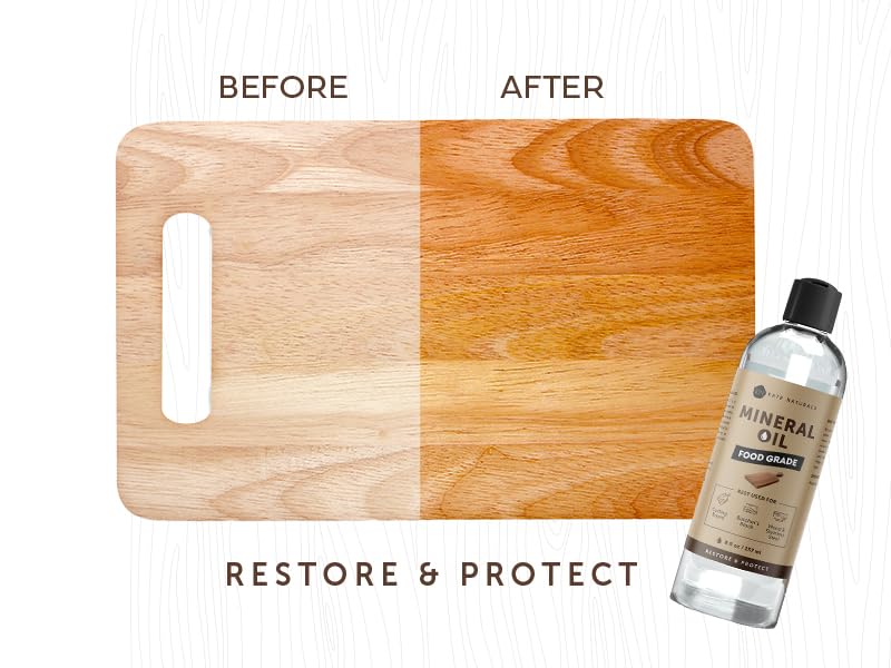 Kate Naturals Mineral Oil for Wood Cutting Board Oil, Butcher Block, and Knife. Food Grade Mineral Oil for Wooden Cutting Board (8oz, Food Safe Oil)