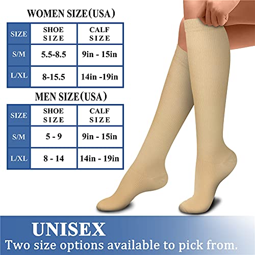 CHARMKING Compression Socks for Women & Men (8 Pairs) 15-20 mmHg Graduated Copper Support Socks are Best for Pregnant, Nurses - Boost Performance, Circulation, Knee High & Wide Calf (L/XL, Nude)