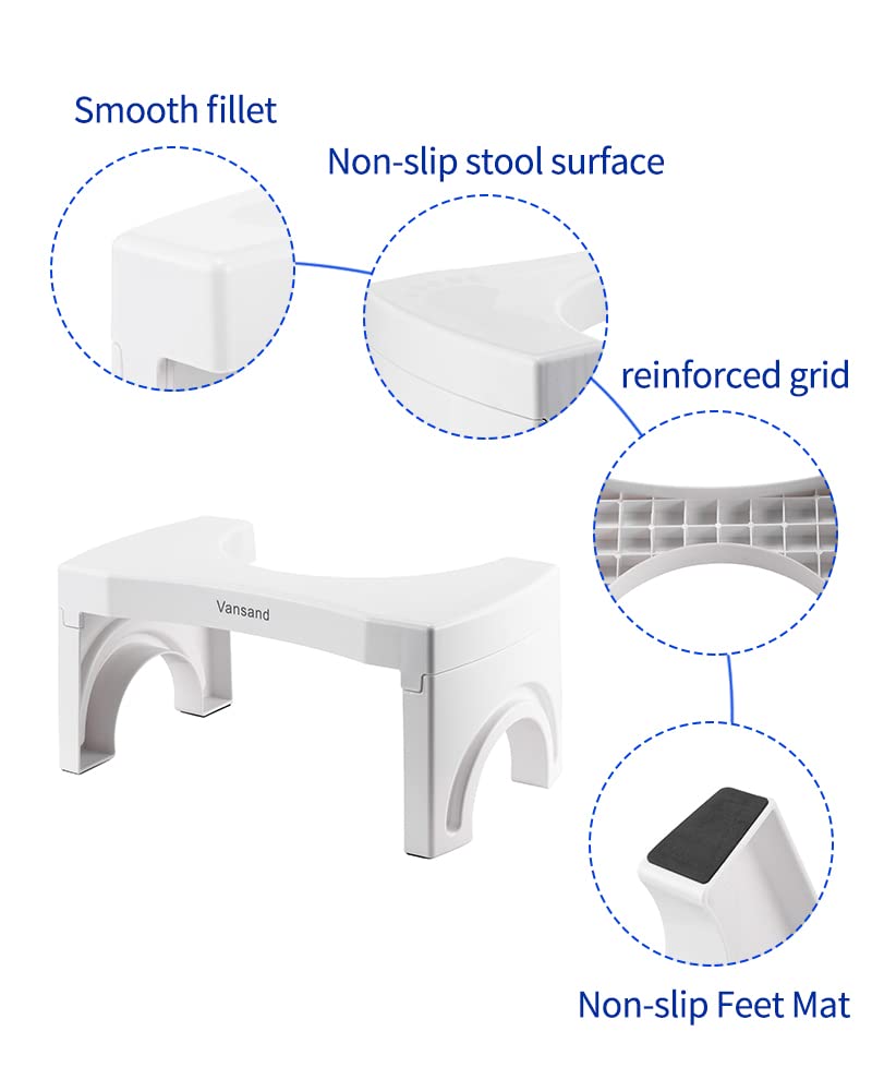 Vansand Toilet Foot Stool,Folding Toilet Stool,Squatting Toilet Potty Stool,Toilet Auxiliary Step,7.5Inch Height White