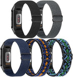 5 Pack Elastic Nylon Watch Bands Compatible for Fitbit Charge 6/Fitbit Charge 5, Adjustable Breathable Replacement Stretchy Nylon Loop Wristband Sport Strap for Women Men
