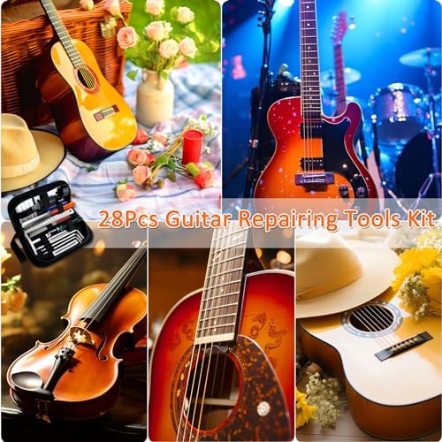 28Pcs Guitar Tool Kit, Guitar Accessories Gifts for Men, Guitar Maintenance Kit with Carry Bag, Guitar Repair Kit for Acoustic Electric Guitar Ukulele Bass Banjo, TIMDAM Guitar Setup Kit Guitar Gifts