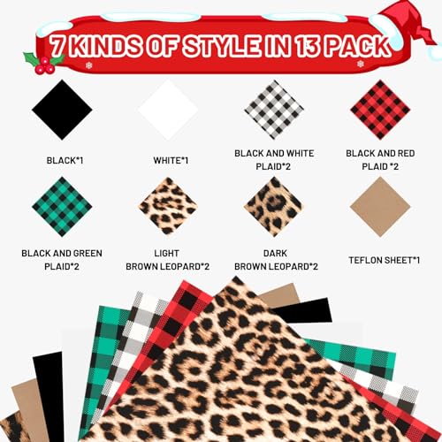 HTVRONT Christmas HTV Red Black Buffalo Plaid - 13 Sheets Heat Transfer Vinyl Leopard HTV - Plaid Iron on Vinyl for Cricut & Cameo,Easy to Cut & Weed for Heat Vinyl Design