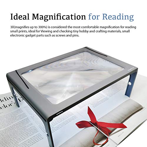 MagniPros See Things Differently 3X Large Full Page Magnifier with 12 LED Lights, Foldable Flip-Out Legs, Dual Power Supply Modes- Ideal for Hands Free Reading, Low Vision, Seniors with Aging Eyes