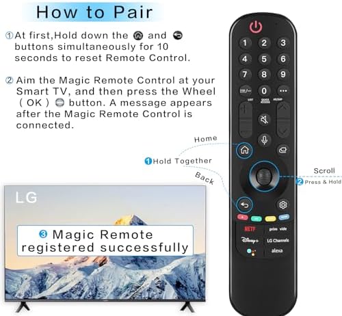 Replacement LG Remote Control for Smart TV, MR22GA/GN LG Magic Remote for 2022-2019 LG TVs UHD 4K ThinQ WebOS OLED, with Voice and Pointer Function