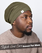 YANIBEST Slouchy Beanie Hat Satin Lined Sleep Cap Satin Bonnet Chemo Headwear Caps for Women and Men Olive Green