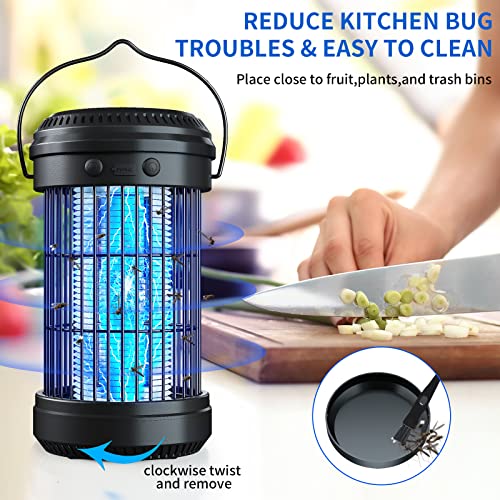 Solar Bug Zapper Outdoor, Electric Mosquito Zapper with 3600mAh Rechargeable Battery for Home, Backyard, Camping, 4200V High Powered 3 in 1 Fly Insect Killer for Mosquitoes, Gnats, Flies, Moths