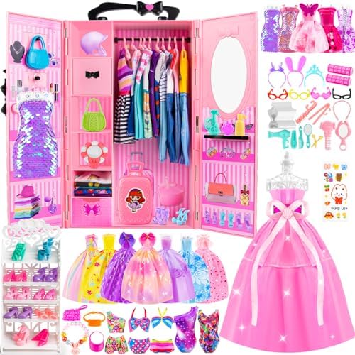 137 Pcs Doll Clothes and Accessories with Closet for 11.5 Inch Doll,Included Princess Dresses,Fashion Dresses,Casual Clothing,Swimsuits,Bags,Shoes,Doll Dress up Toys for Girls Kids Toddlers Gifts