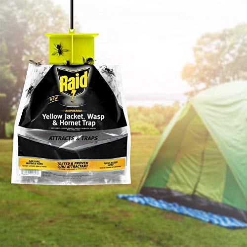 Raid Yellow Jacket and Wasp Trap (6-Pack), Outdoor Wasp Trap, Disposable Wasp and Yellow Jacket Trap Bag with Food-Based Attractant
