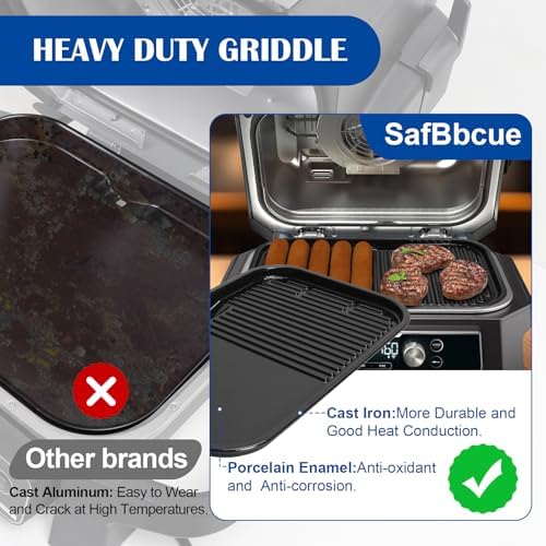 SafBbcue Grill & Griddle Plate for Ninja Woodfire Pro Connect XL Ninja OG951 OG850 OG952 Grill Accessories, XSKGRIDLXL Flat Top 2-in-1 Plate for Ninja Woodfire OG800/900 Series, Non-Stick Griddle Pan