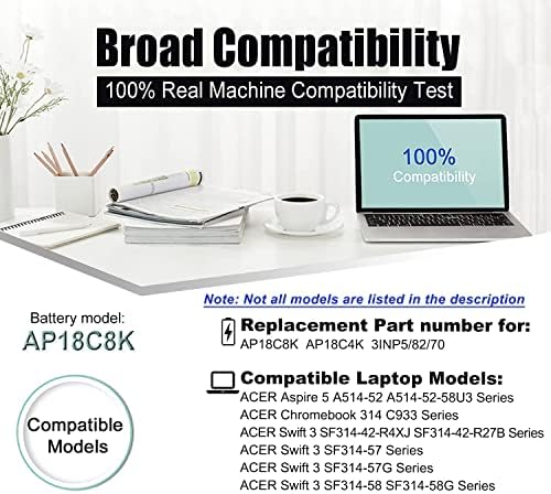 AP18C8K Laptop Battery Replacement for ACER Aspire 5 A514-52 Chromebook 314 C933 Swift 3 SF314-42 SF314-57 SF314-57G SF314-58 Series Notebook