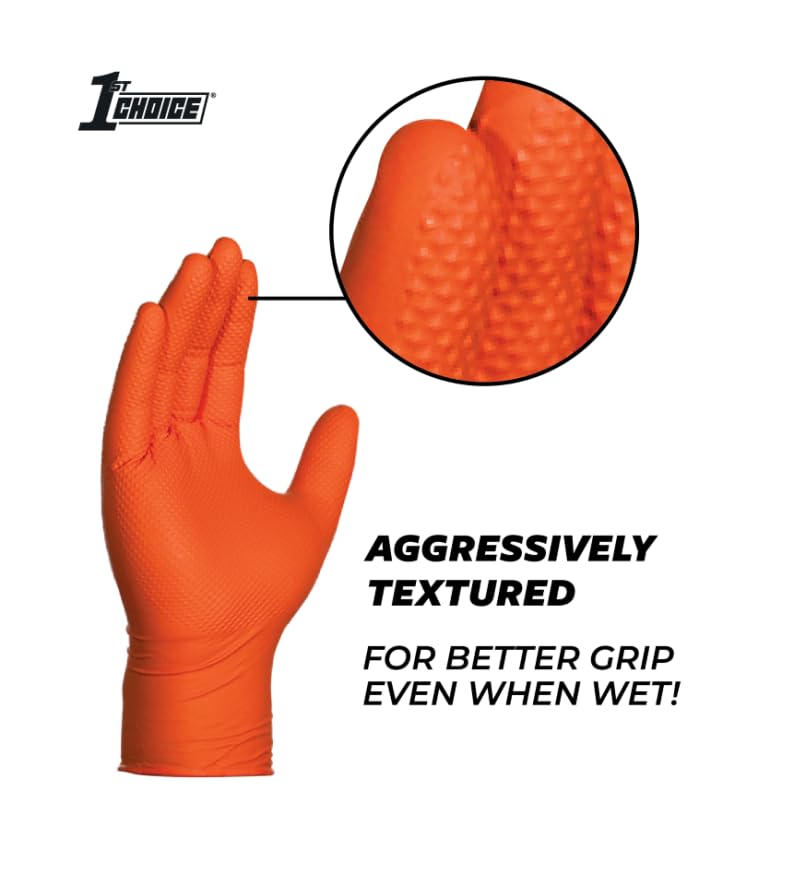 1st Choice 6 mil Mechanic Gloves, Nitrile Gloves Disposable Latex Free - XL Box of 100 Orange Nitrile Disposable Gloves