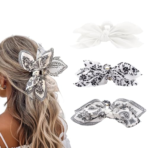 Bow Claw Clips Bow Hair Clips White 3PCS Big Hair Bows for Women Butterfly Hair Clips for Styling Large Hair Clips for Thick Hair for Girls Hair Accessories for Women