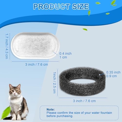 Cat Water Fountain Filters, 32 Pack Cat Fountain Replacement Filters for Stainless Steel 108oz/3.2L& 67oz/2L adjustable Water Flow Pet Water Fountain,Dog Water Fountain Filters（16 Filters& 16 Sponges)