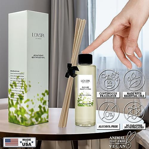 LOVSPA Cleanse Eucalyptus Sage Reed Diffuser Oil Refill | A Refreshing Blend of Eucalyptus, Sage, Peppermint, Thyme, Bergamot and Lime Essential Oils, 4 oz – Made in The USA