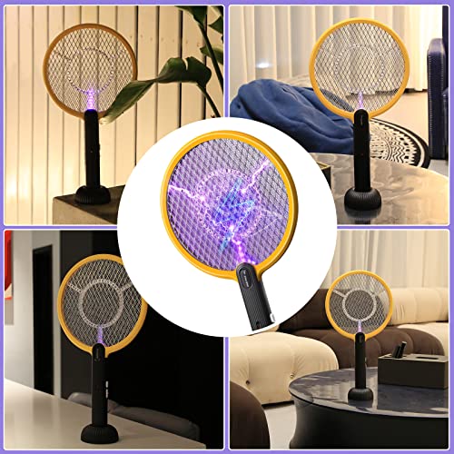 PALONE Electric Fly Swatter 4000V Bug Zapper Racket 2 in 1 Fly Swatter Electric Fly Zapper Racket with 3 Layers Safety Mesh USB Rechargeable Insect Racket for Mosquitoes Flies Gnats (Yellow/Black)