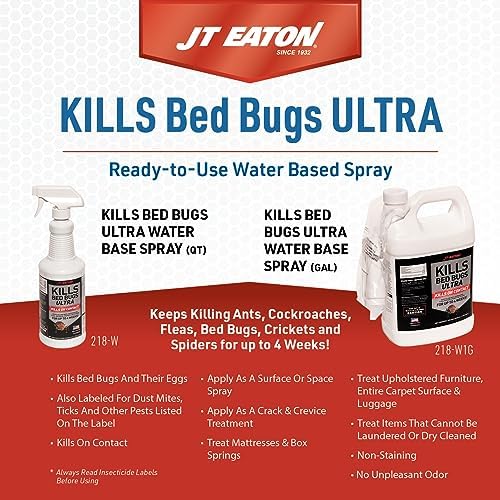 JT Eaton 218-W1G Kills Bed Bugs ULTRA Spray, Water-Based Insecticide, Long-Lasting Protection for Bedbugs, Roaches, Ants, and Dust Mites, 1 Gallon with Sprayer