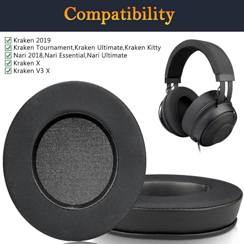 SOULWIT Cooling-Gel Ear Pads Cushions Replacement, for Razer Kraken 2019/Tournament Edition/Ultimate/Kitty, Earpads for Nari/Essential/Ultimate, Kraken X/V3 X Headset - Matte Black