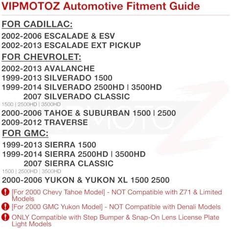 VIPMOTOZ Full LED License Plate Light For Cadillac Escalade Chevy Silverado 1500 2500 3500 Suburban Tahoe GMC Sierra 1500 2500 3500 Yukon XL Tag Lamp Assembly Replacement