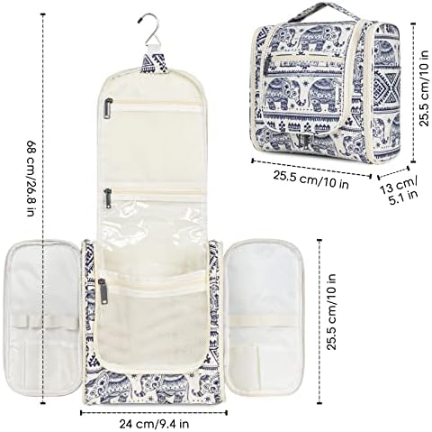 Hanging Toiletry Bag for Women Travel Makeup Bag Organizer Toiletries Bag for Cosmetics Essentials Accessories (Large, Elephant)