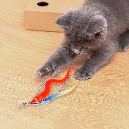 JXFUKAL Cat Feather Toy Refills, 6Pcs Simulation Bird Mouse Bee Worm Feather Cat Lures Wand Attachment Toys Replacement for Kitty Kitten Indoor Cats Accessories