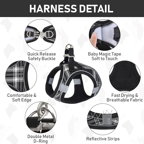 GAMUDA Dog Harness, Collar and Seat Belt Set, Vehicle Safety Harness, Retractable Adjustable Pet Seatbelts with Travel Strap and Carabiner for Most Cars (Black, L)