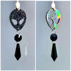 Glow In The Dark Alien Car Charm, Crystal Suncatcher, Auto Rear View Mirror Accessories, New Car Gift, Women Festival Rave Decor, Stoner (Crystal Color - Clear, Alien Style - Glitter)