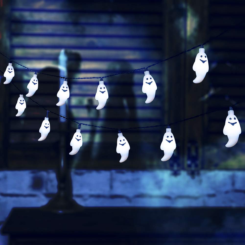 Qunlight Solar String Lights, Halloween Decoration Lights,8 Modes 2PACK 20ft 30 LED Waterproof Outdoor Decorative Ghost Fairy Lights for Patio, Garden, Gate, Yard, Halloween Christmas Decoration
