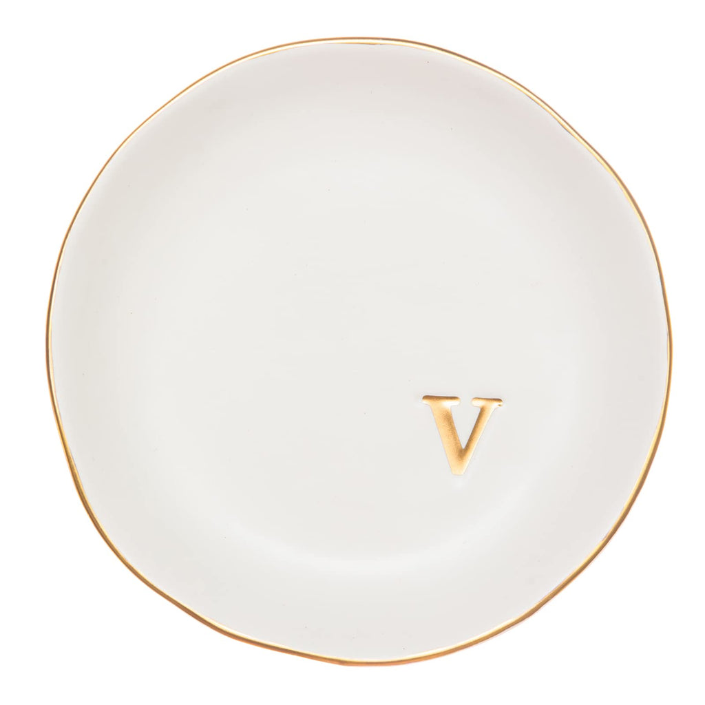 COLLECTIVE HOME - Ceramic Jewelry Tray, Decorative Trinket Dish for Rings Earrings Necklaces Bracelet Watch Keys, Birthday Mother's Day for Women, 4.75", White Surface (V)