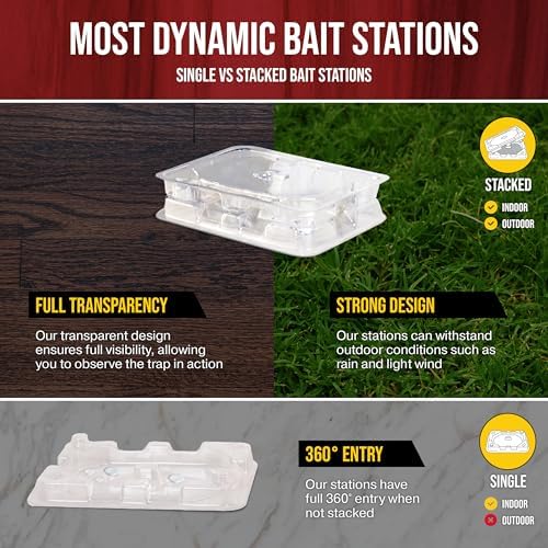 Catchmaster DefiANT Liquid Ant Bait Indoor (50 uses) + 4 Reusable Liquid Ant Bait Stations (2 Stacked), Multi-Surface Pest Control Traps for Home & Outdoor, Reduce & Remove Colonies, American Made