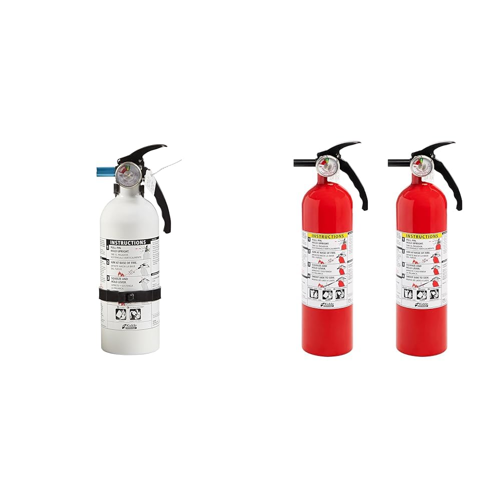 Kidde Auto Fire Extinguisher for Car & Truck, 5-B:C, 3.2 Lbs., Dry Chemical Extinguisher, Strap Bracket (Included) & Fire Extinguisher for Home, 1-A:10-B:C, Dry Chemical Extinguisher, Red