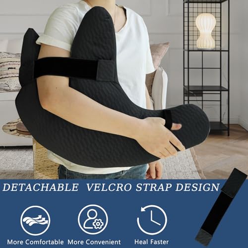 Shoulder Surgery Pillow, Shoulder Pillow for Shoulder Pain, Rotator Cuff Pillow, Arm Pillows for Adults After Surgery, Side Sleeper Pillow for Neck and Shoulder Pain Relief (black with strap)