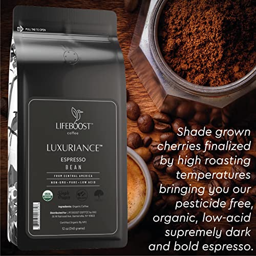 Lifeboost Coffee Espresso Whole Beans Coffee - Low Acid Single Origin USDA Organic Coffee - Non-GMO Espresso Coffee Third Party Tested For Mycotoxins & Pesticides (Espresso Whole Bean 12oz x 3 pack)