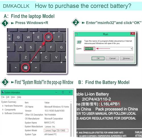 DMKAOLLK L16M4PB1 L16C4PB1 L16L4PB1 Battery Replacement for Lenovo Yoga 720 13 720-13IKB 720-131KB, Yoga 730-13IKB 730-131KB,Yoga 730 730-13IWL 730-131WL 5B10M52738 2ICP4/43/110-2 48Wh