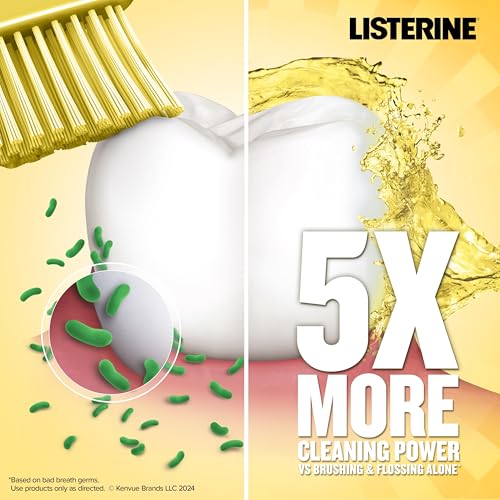 Listerine Original Antiseptic Oral Care Mouthwash to Kill 99% of Germs That Cause Bad Breath, Plaque and Gingivitis, ADA-Accepted Mouthwash, Original Flavored Oral Rinse, 1 L