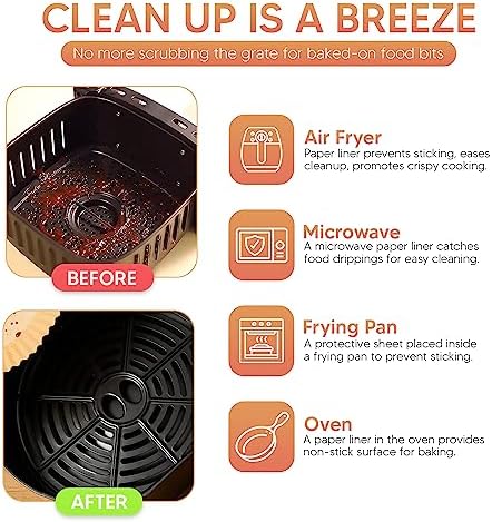 Air Fryer Paper Disposable Liners, 100PCS 8.6x5.5 inch Rectangular Food Grade Parchment Liners,for Ninja Foodi Dual and others 8QT 10QT, Non-stick Oil-proof Water-proof Accessories Baking Paper