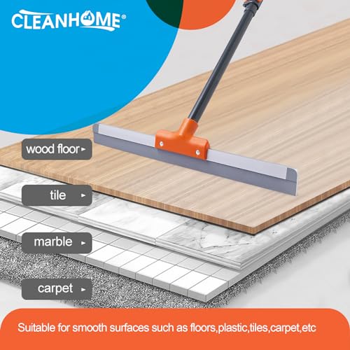 CLEANHOME Rubber Floor Squeegee for Concrete Floor, Tile Floor, Metal Aluminium Heavy Duty Garage Shower Floor Squeegee Broom for Removing Water, Commercial Squeegee Mop with Extendable Long Handle