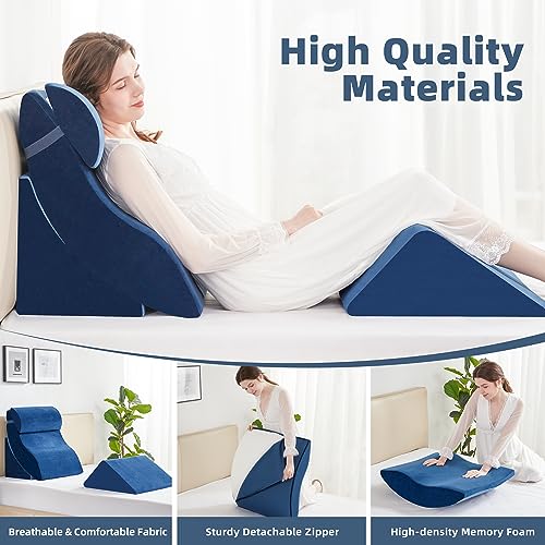 A2ZCOMFY Memory Foam Wedge Pillow Set for Sleeping, Post Surgery, Back Pain Relief - Blue