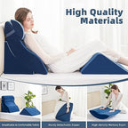 A2ZCOMFY Memory Foam Wedge Pillow Set for Sleeping, Post Surgery, Back Pain Relief - Blue