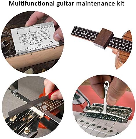72PCS Guitar Tool Kit，Professional Guitar Repairing Maintenance Tool Kit with Guitar Strings Picks Bridge Pins Gauge Guitar Accessories Gift for Acoustic Guitar Electric guitar Ukulele Bass Banjo