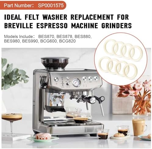 BES870XL Felt Washer Lower Burr for Breville Espresso Machine Grinders, SP0001575 Replacement Accessories for Breville Barista Express 870/876/878/880/980, Coffee Machine Cleaning Gasket, 8 Pack