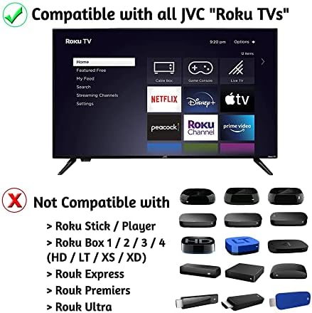 OEM Replacement Remote Control Compatible with All JVC HDR Roku Smart LED TVs 【Only Works with JVC Roku TV, Not for Roku Stick and Roku Box】 (Netflix/Disney Plus/Apple TV+ / HBO Max)
