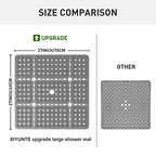 XIYUNTE Large Square Shower Mat - 27x27inch Non Slip Shower Mats for Shower Anti Slip for Elderly, Square Shower Stall Floor Mat with Powerful Suction Cup and Drain Holes, Machine Washable, Clear Grey