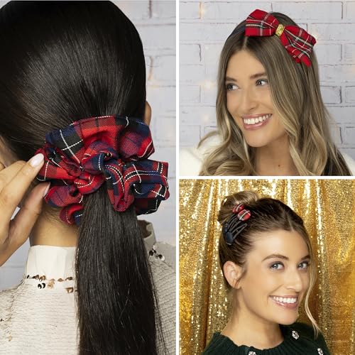 Scunci by Conair 3pk Tartan Bow Headband, Barrette, and Scrunchi Set - teen girl gifts trendy stuff - beauty gifts - hair accessories for girls and women - Tartan