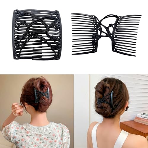 5 Pieces Stretchy Magic Hair Comb Adjustable Elastic Comb Hair Clip for Women Girls No Crease Hair Pins Vintage Hair Bun Maker Hair Accessories for Curly Thick Wavy Hair Ponytail