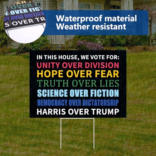 Probsin Kamala Harris 2024 Yard Sign with Metal Stakes Double Sided 12" x 17" In This House Harris Over Trump Signs Voted for Kamala Harris Outdoor Decorations for Lawn, Garden, Window, Party Supplies