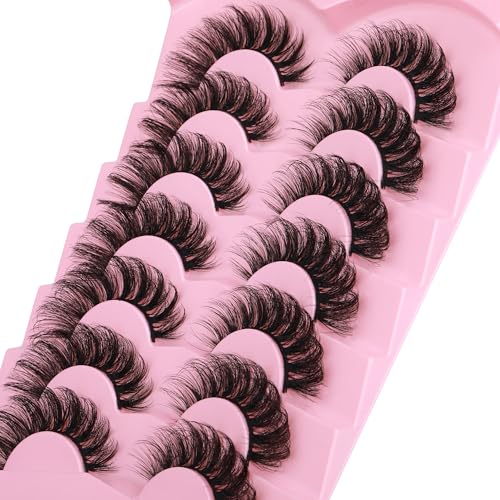 JIMIRE Mink Lashes Fluffy Cat Eye Lashes Wispy 6D Volume False Eyelashes that Look Like Extensions Thick Soft Curly Fake Lashes 7 Pairs Pack